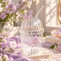 Novalune Butterfly Glass Cup with Lid & Straw – 400ML