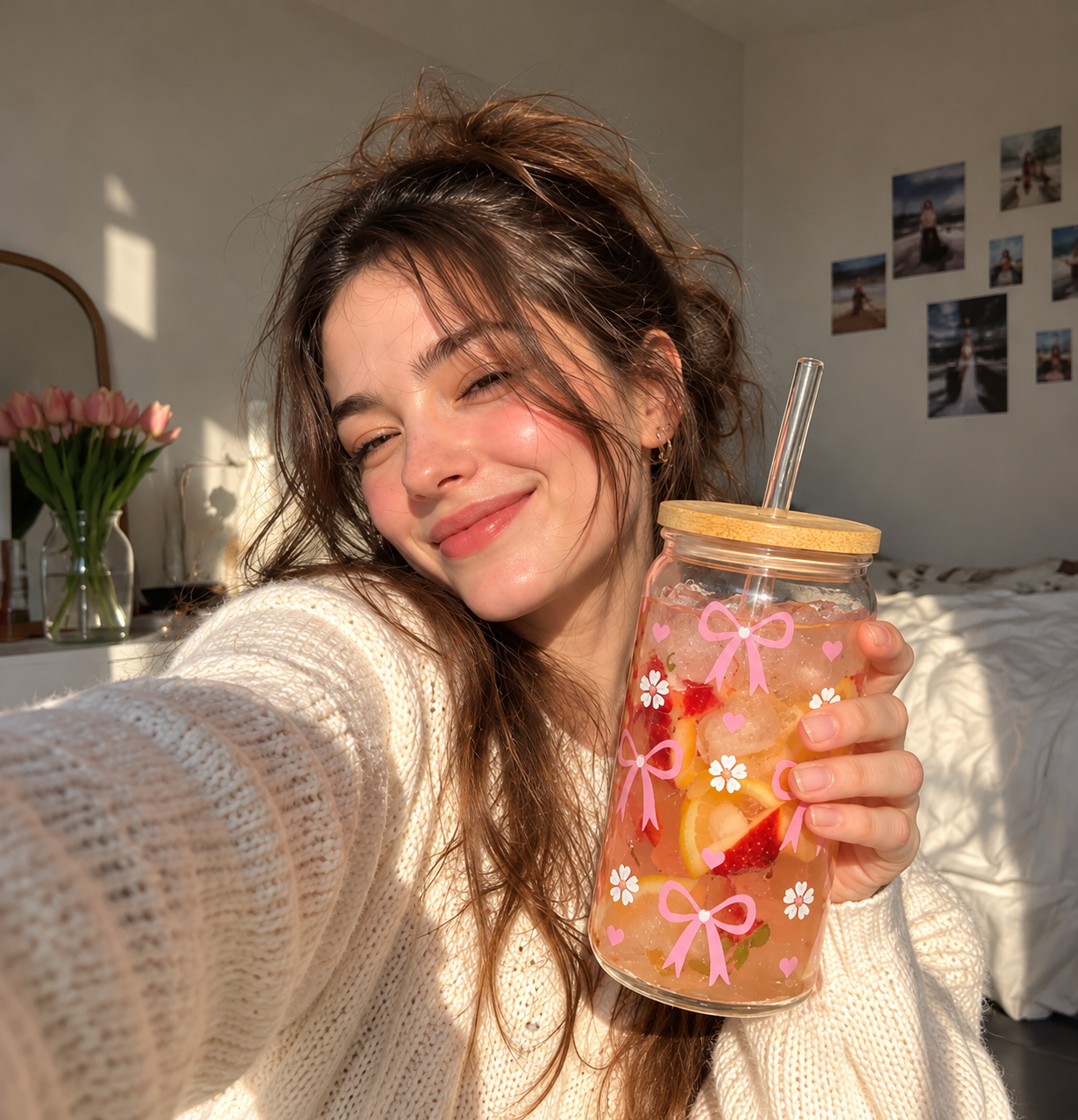 Lifestyle portrait with an iced coffee cup